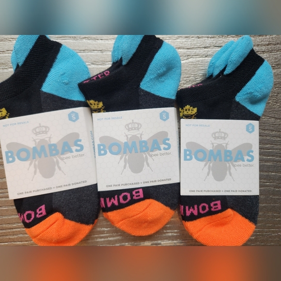 Bombas Black and Orange Women's Ankle Socks Size SMALL 3 PAIRS NEW - Picture 1 of 4